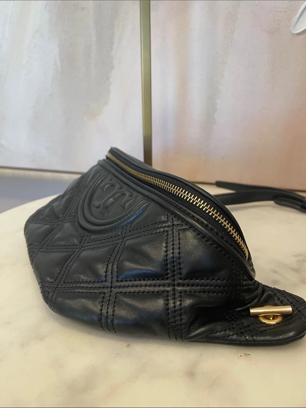 NWOT Tory Burch Black Quilted Leather Mini Belt Bag with Tassel